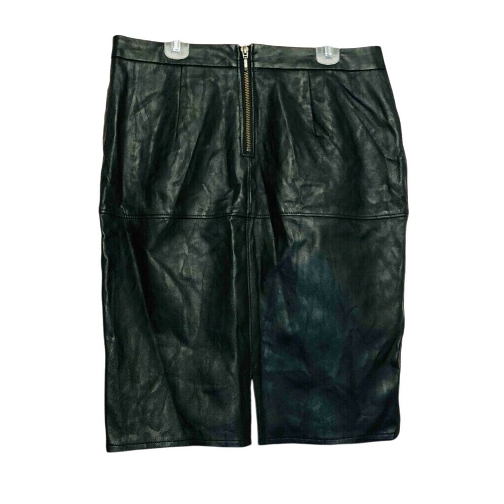 Black Leather Pencil Skirt‎ With Back Zipper Closure &Pocket Accents Size 2